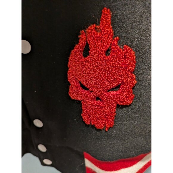 Mens Varsity Leather Jacket Khiemton Humble Tan Black Large - Picture 5 of 10